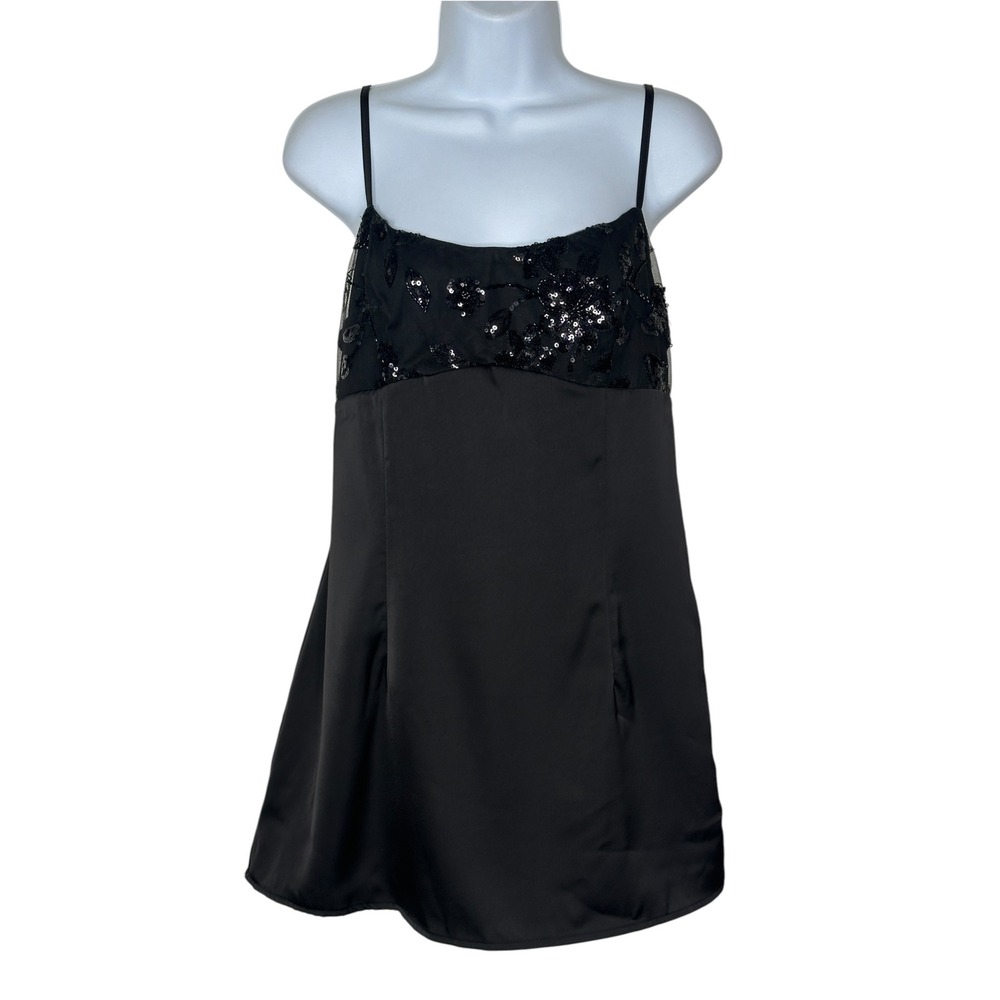 NEW Peppermayo Zion Beaded Mini Dress 8 Black Sequin Floral Satin Evening LBD